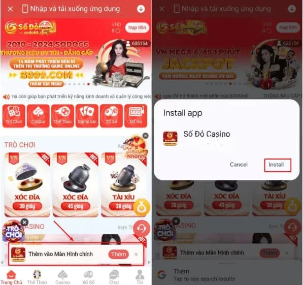 thêm màn hình tải app sodo android